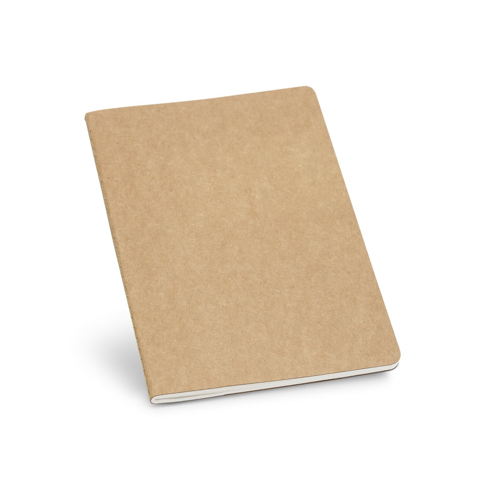 Caderno A5 de capa flexível em kraft reciclado com bolso interior na cor Natural, personalizado com a logo da empresa