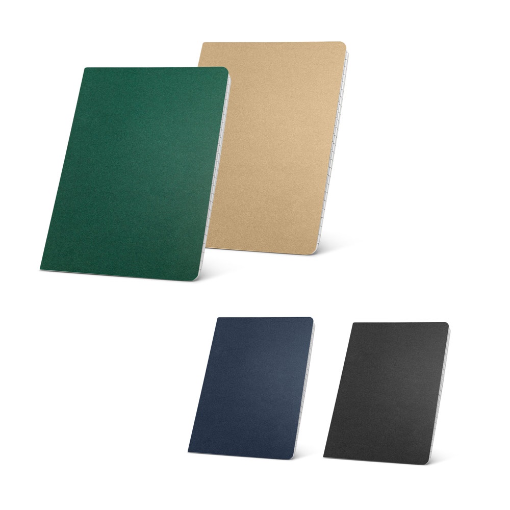 Caderno A5 de capa flexível em kraft reciclado com páginas pautadas personalizado com a logo da empresa
