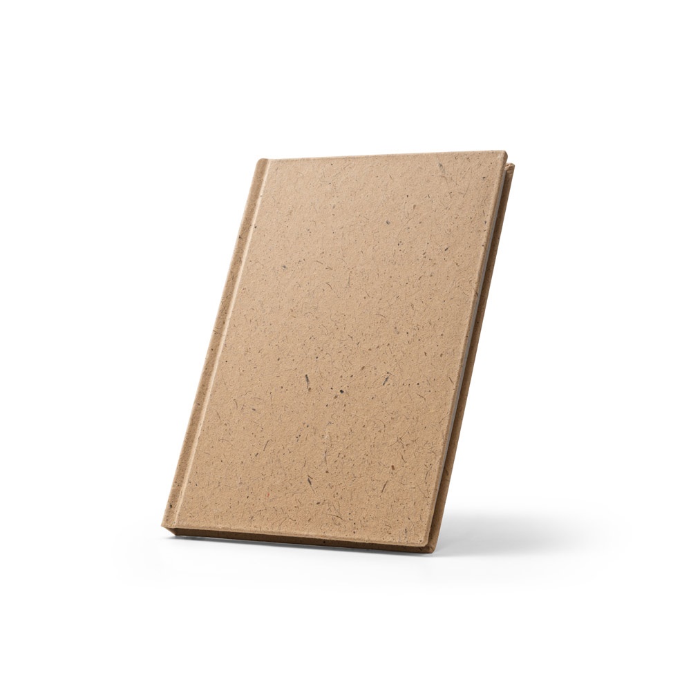 Caderno A5 de capa dura em casca de coco e algodão reciclado na cor Marron claro, personalizado com a logo da empresa