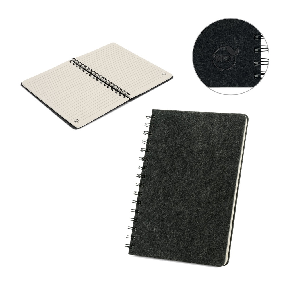 Caderno A5 de capa semi-rígida em feltro reciclado personalizado com a logo da empresa