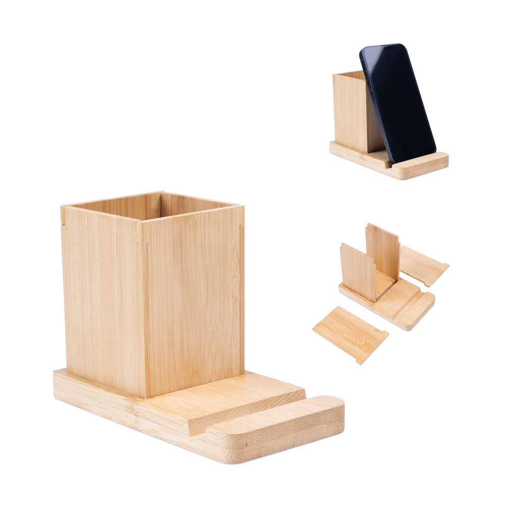 Conjunto de secretária com suporte para celular e copo, em bambu, foto 1