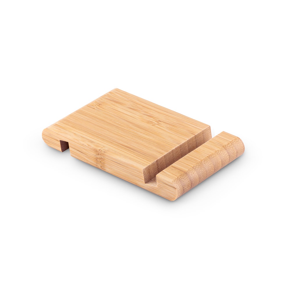 Suporte para celular com duas canaletas de tamanhos diferentes, em bambu, foto 2