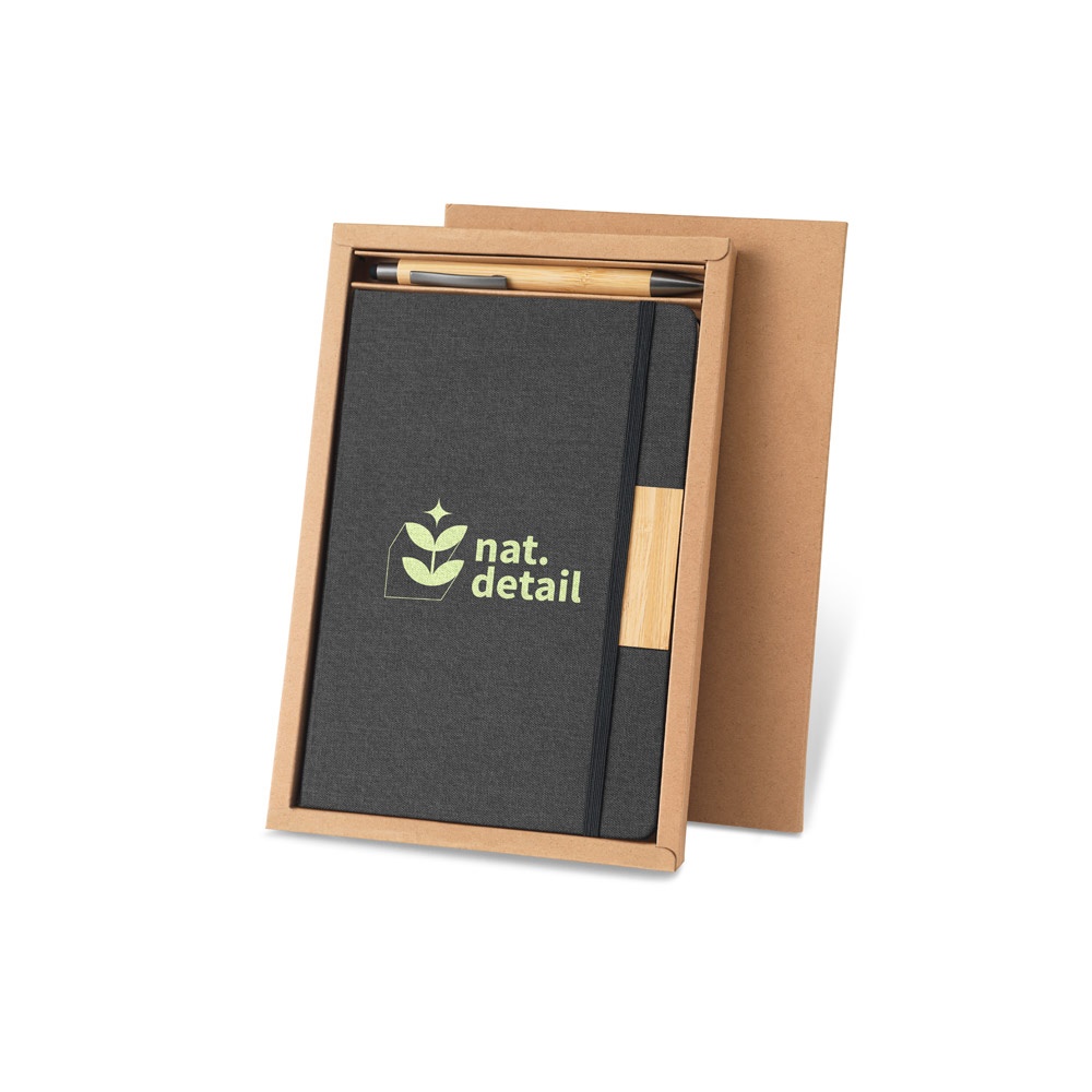 Conjunto composto por 1 caderno A5 com capa rígida e 1 caneta esferográfica em bambu, foto 6