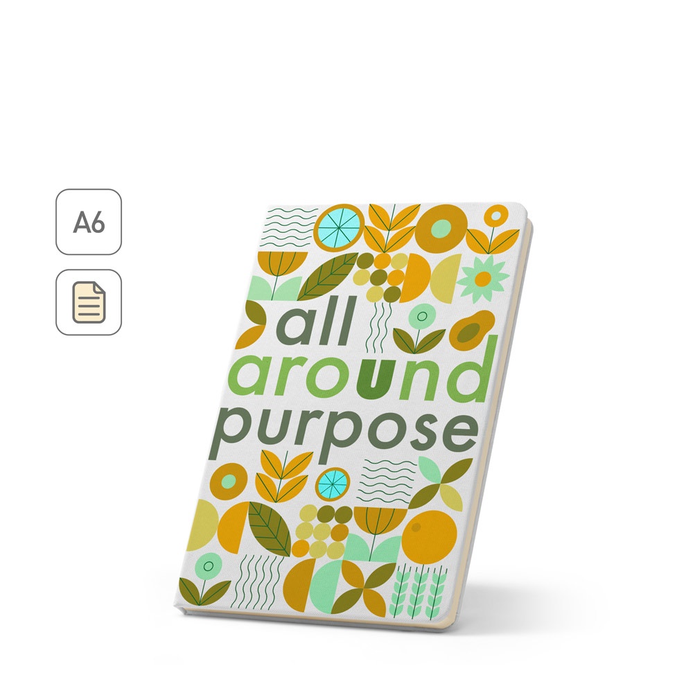Caderno A6 com capa rígida, ideal para personalização em sublimação personalizado com a logo da empresa