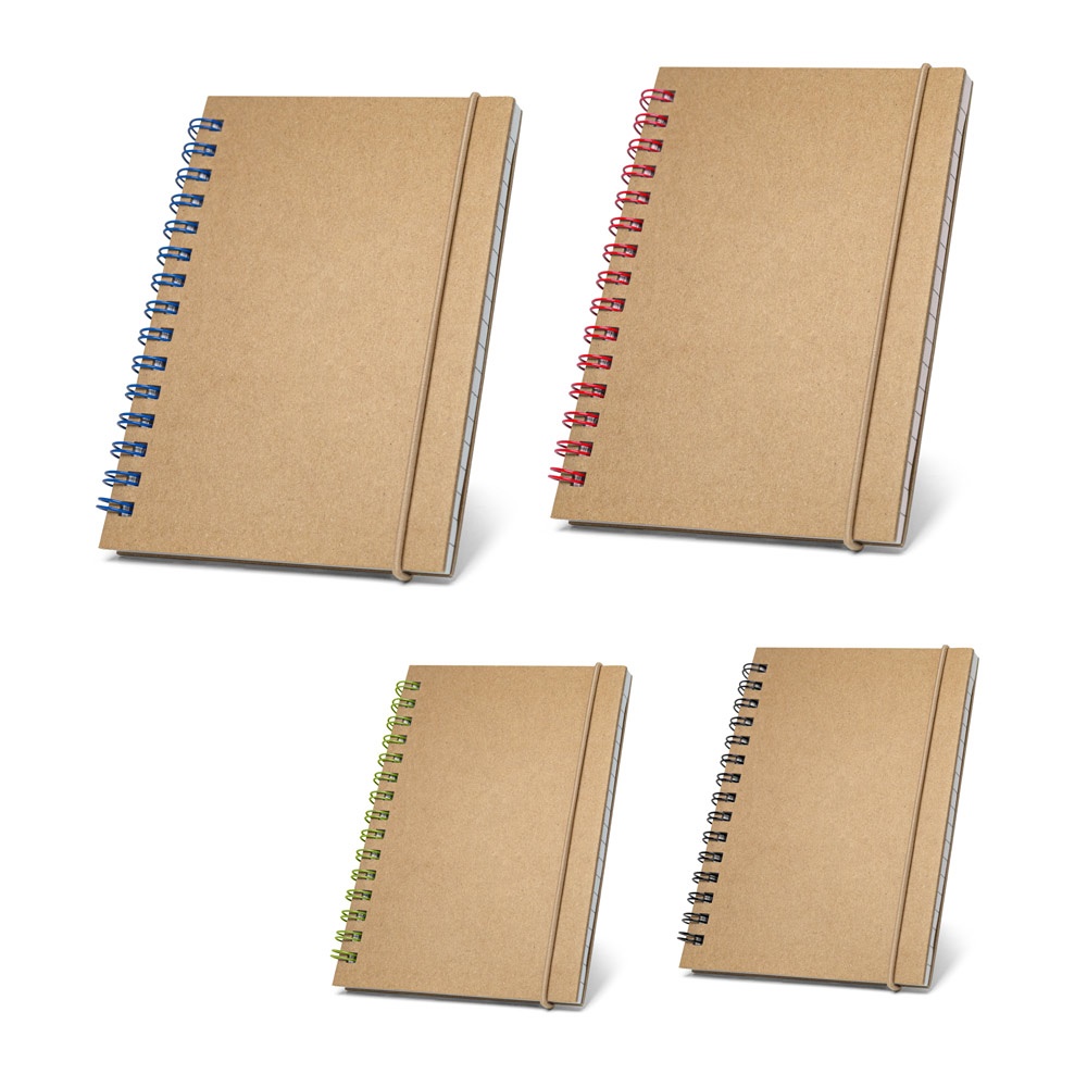 Caderno de bolso espiral de capa dura em cartão com páginas pautadas personalizado com a logo da empresa