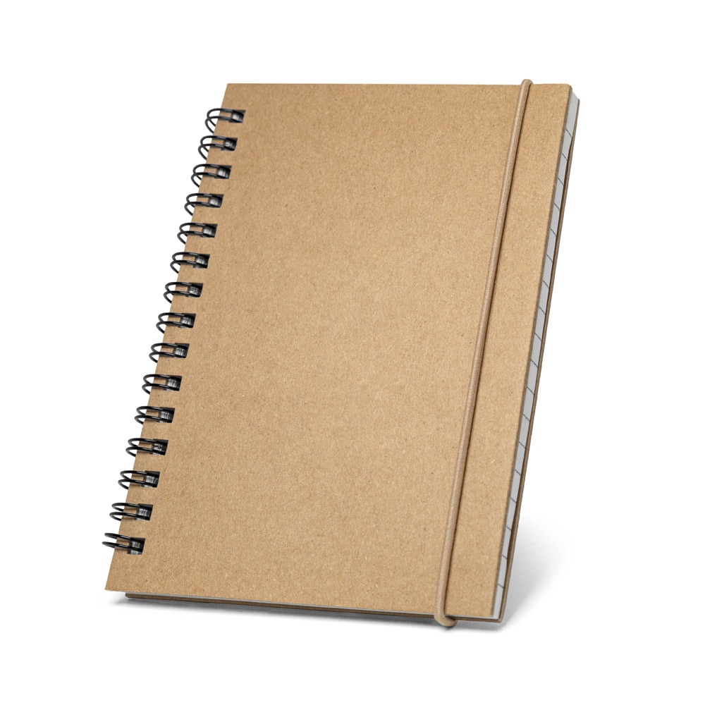 Caderno de bolso espiral de capa dura em cartão com páginas pautadas na cor Preto, personalizado com a logo da empresa