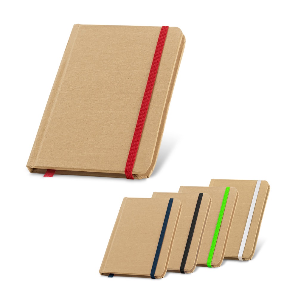 Caderno de bolso de capa dura em cartão reciclado com páginas lisas personalizado com a logo da empresa