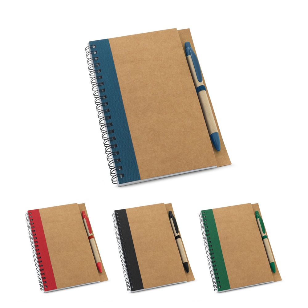 Caderno B6 espiral de capa dura em cartão com caneta personalizado com a logo da empresa