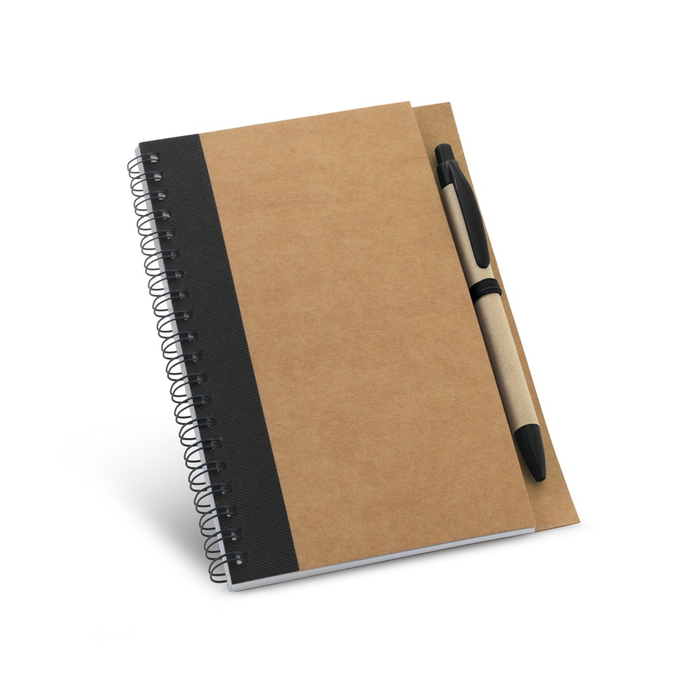 Caderno B6 espiral de capa dura em cartão com caneta