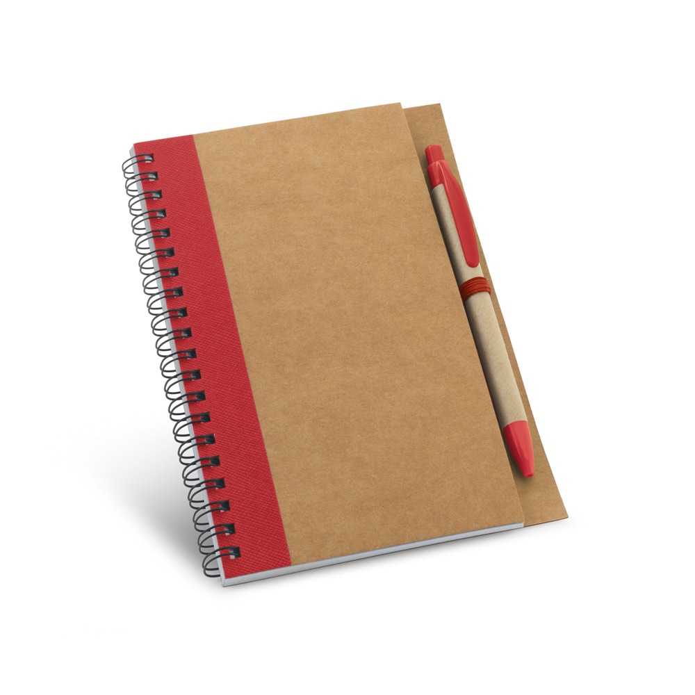 Caderno B6 espiral de capa dura em cartão com caneta