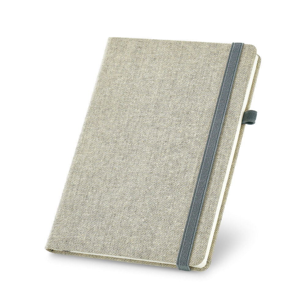 Caderno A5 em canvas (poliéster) com páginas lisas e capa dura