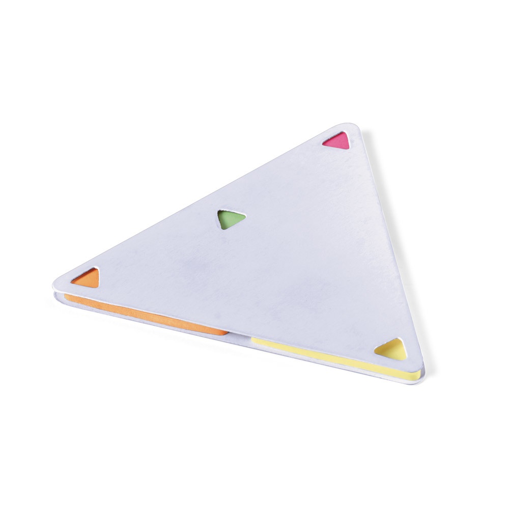 4 blocos adesivados triangulares na cor Branco, com a logo da empresa