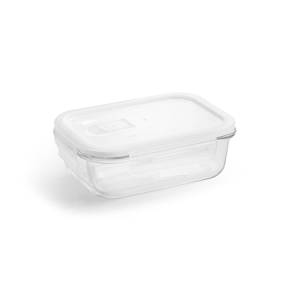 Marmita em vidro borossilicato com tampa em PP 600 ml na cor Branco, personalizada com a logo da empresa