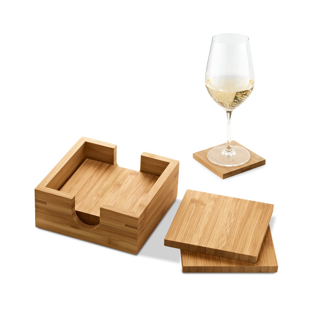Conjunto de 4 porta copos em bambu personalizado com a logo da empresa