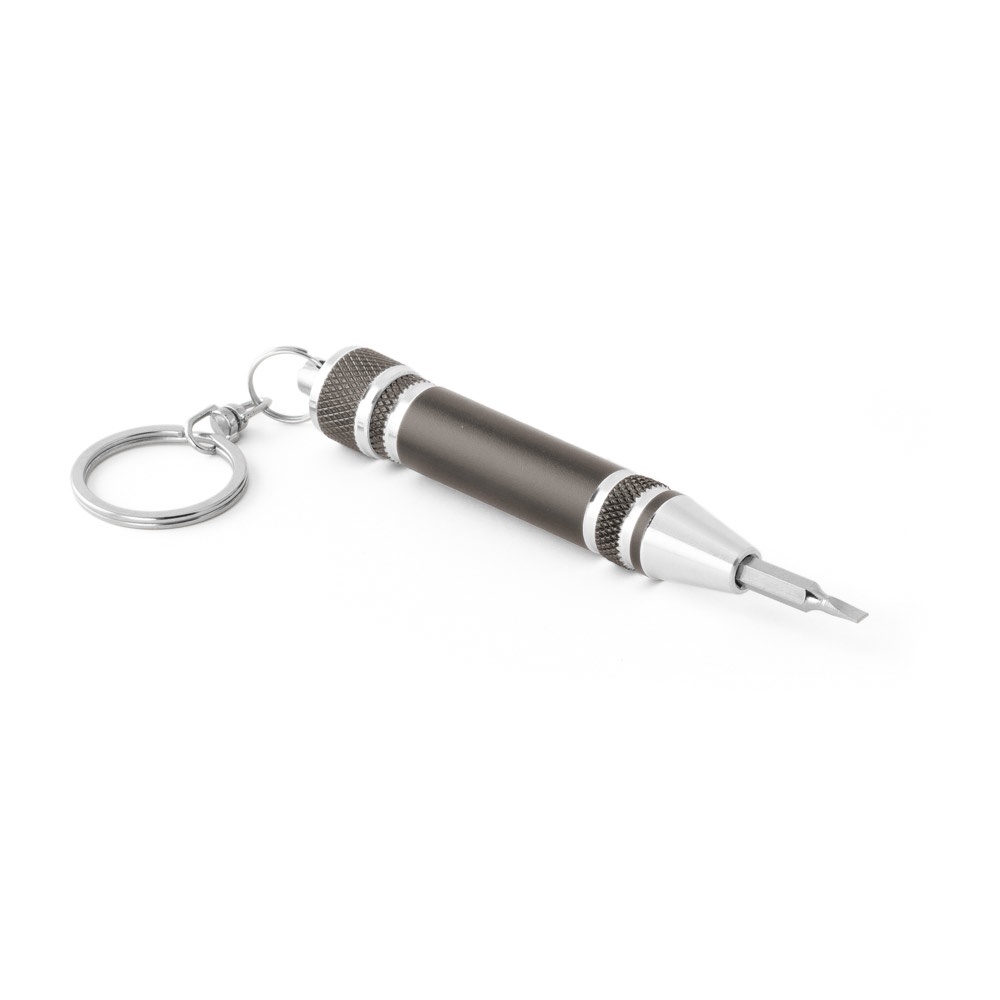 Conjunto de mini chave de parafusos em metal na cor Chumbo, personalizado com a logo da empresa
