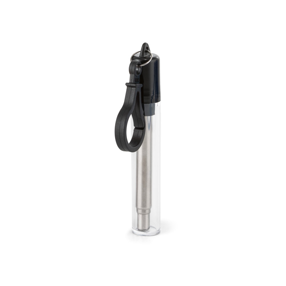 Conjunto de canudo em aço inox e escova de limpeza na cor Preto, personalizado com a logo da empresa