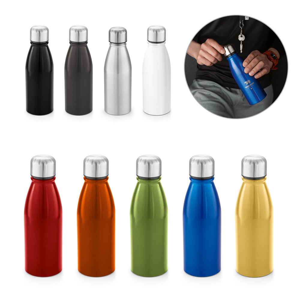 Squeeze em alumínio com tampa em aço inox (500 ml) personalizado com a logo da empresa