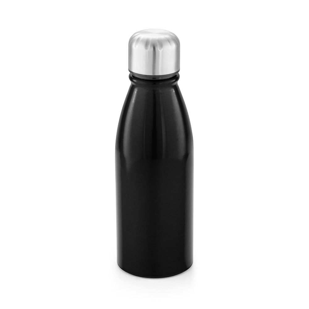 Squeeze em alumínio com tampa em aço inox (500 ml) na cor Preto, personalizado com a logo da empresa