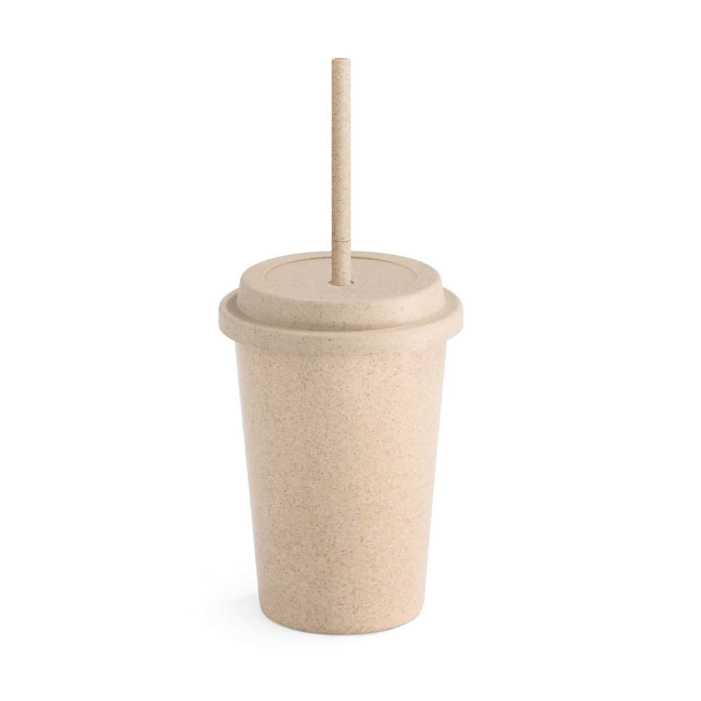 Copo de viagem em fibra de bambu (60%) e PP (40%) com tampa e canudo (450 ml) personalizado com a logo da empresa