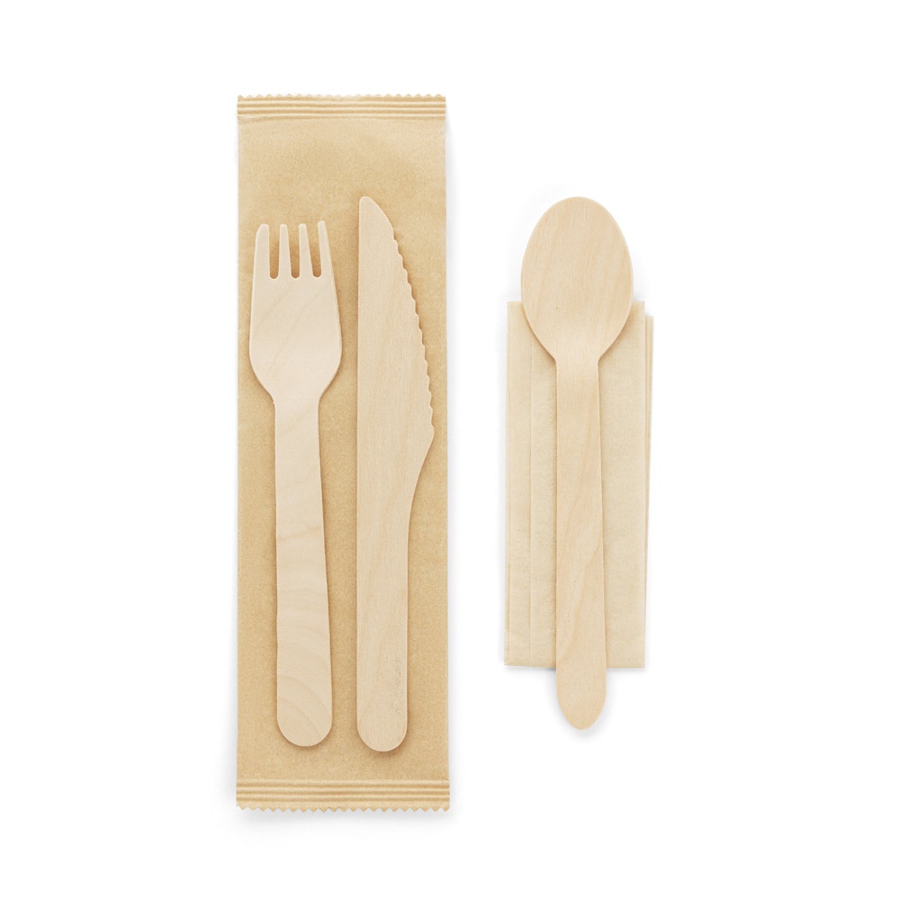 Conjunto de talheres na cor Natural, personalizado com a logo da empresa