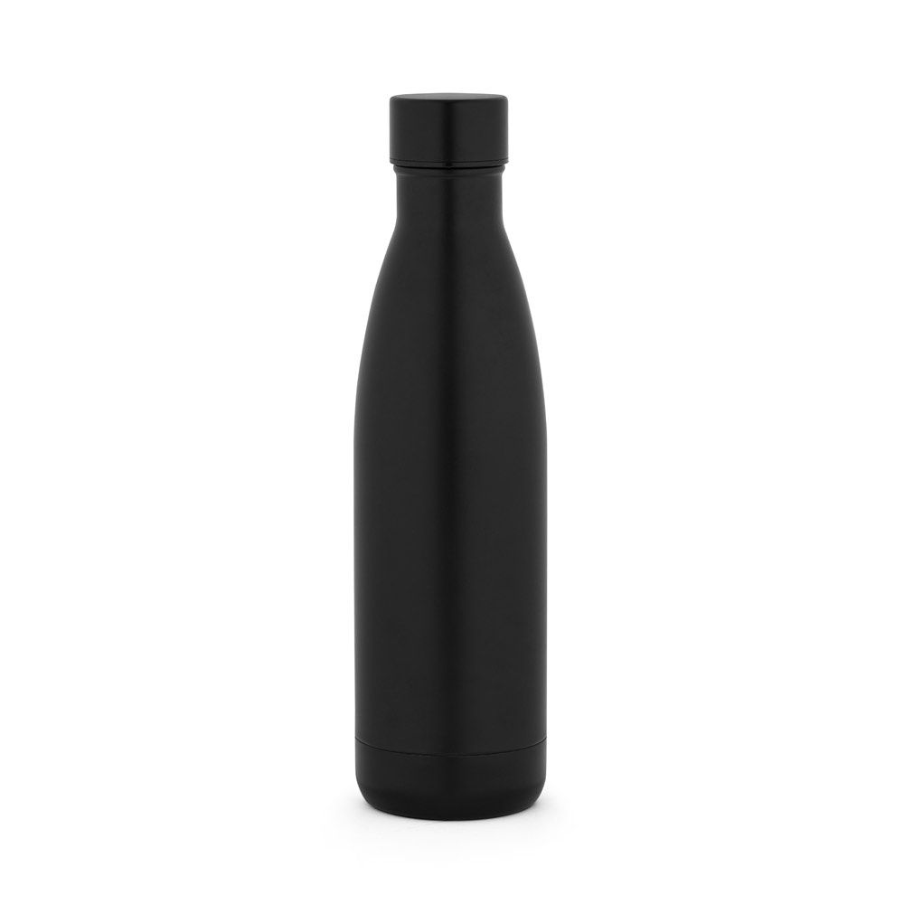 Garrafa térmica em aço inox 500 ml com tampa de inox em caixa kraft na cor Preto, personalizada com a logo da empresa