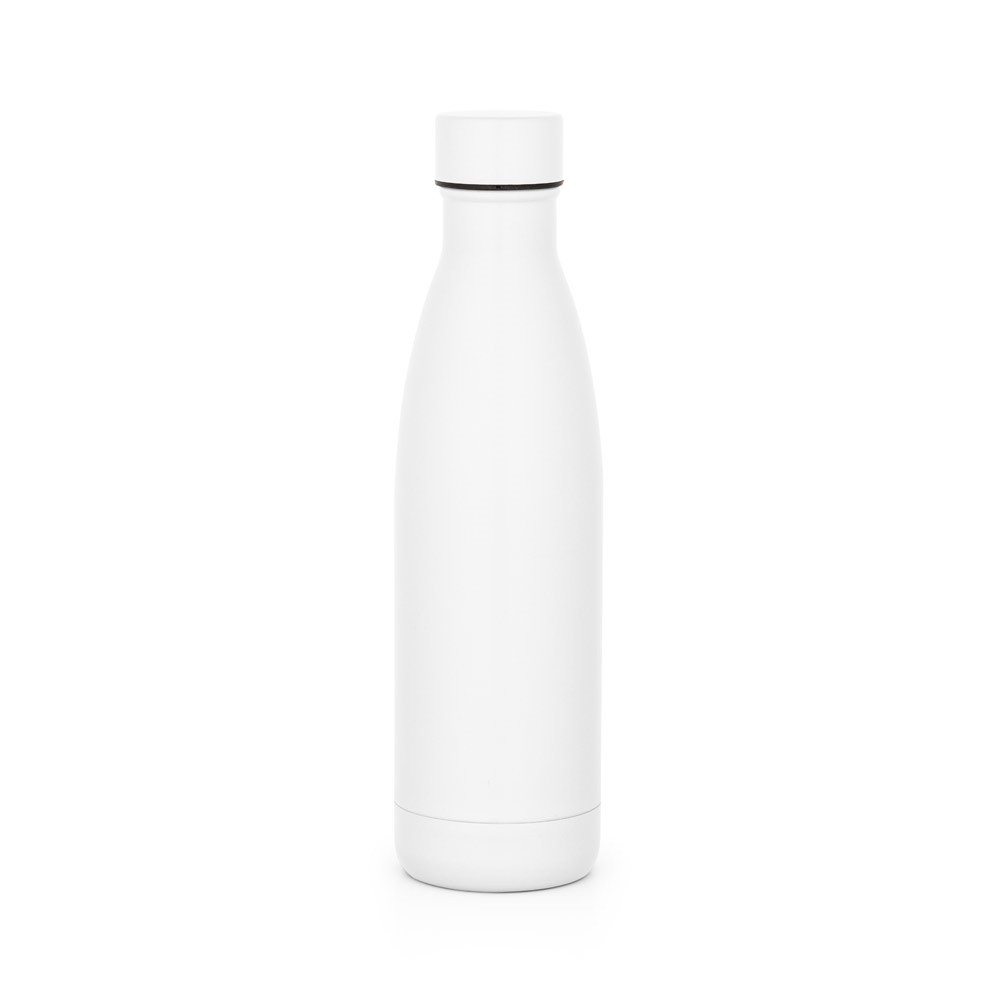 Garrafa térmica em aço inox 500 ml com tampa de inox em caixa kraft personalizada com a logo da empresa, na cor branco
