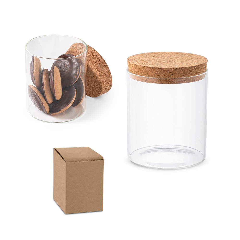 Frasco em vidro borosilicato com tampa de cortiça 700 ml personalizado com a logo da empresa