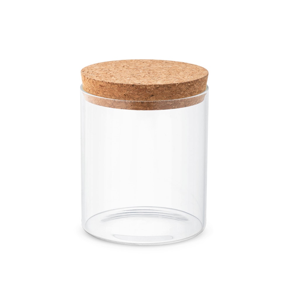 Frasco em vidro borosilicato com tampa de cortiça 700 ml na cor Natural, personalizado com a logo da empresa
