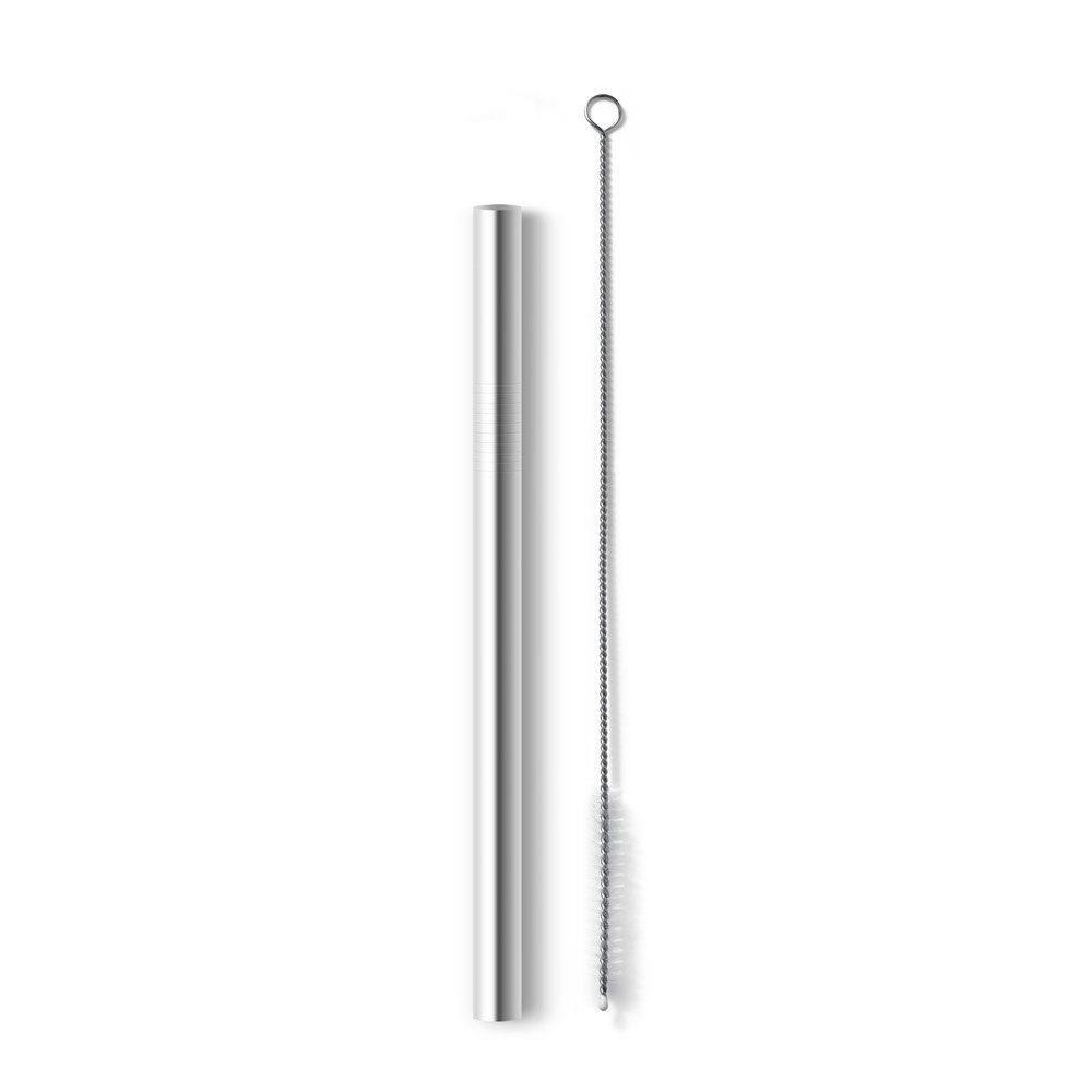 Canudo largo em aço inox (8 mm) com escova de limpeza personalizado com a logo da empresa