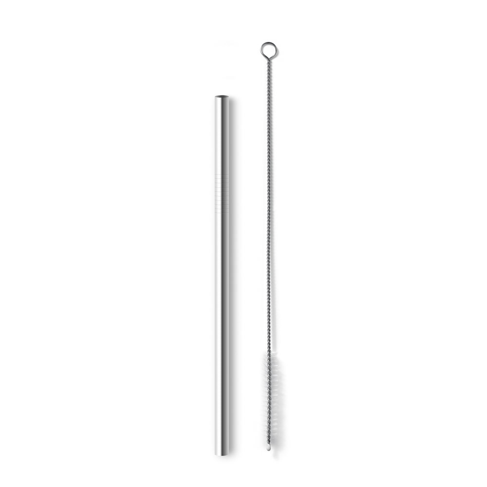 Canudo em aço inox (6 mm) com escova de limpeza na cor Cromado, personalizado com a logo da empresa