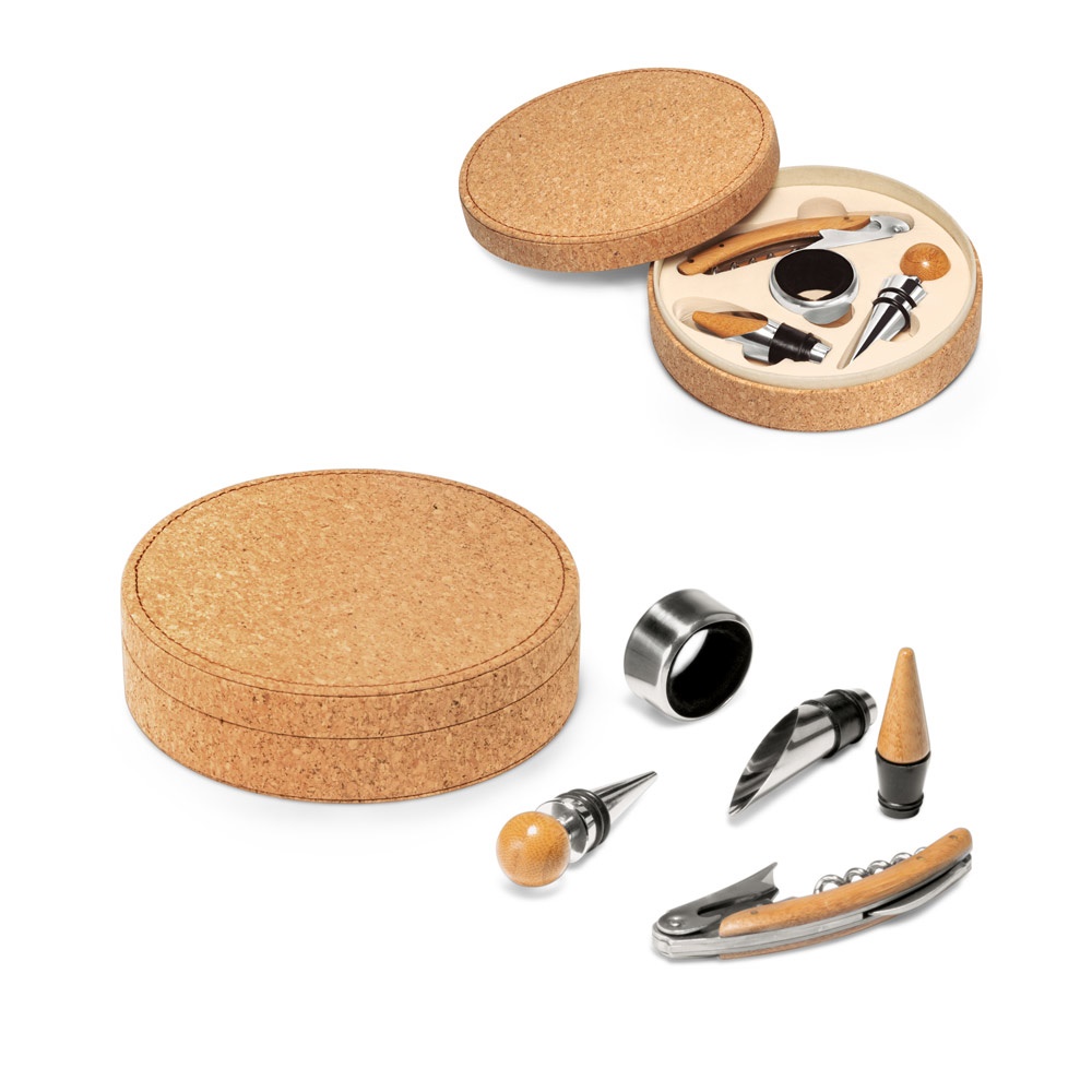 Conjunto para vinho com 4 peças em bambu, inox e ABS personalizado com a logo da empresa