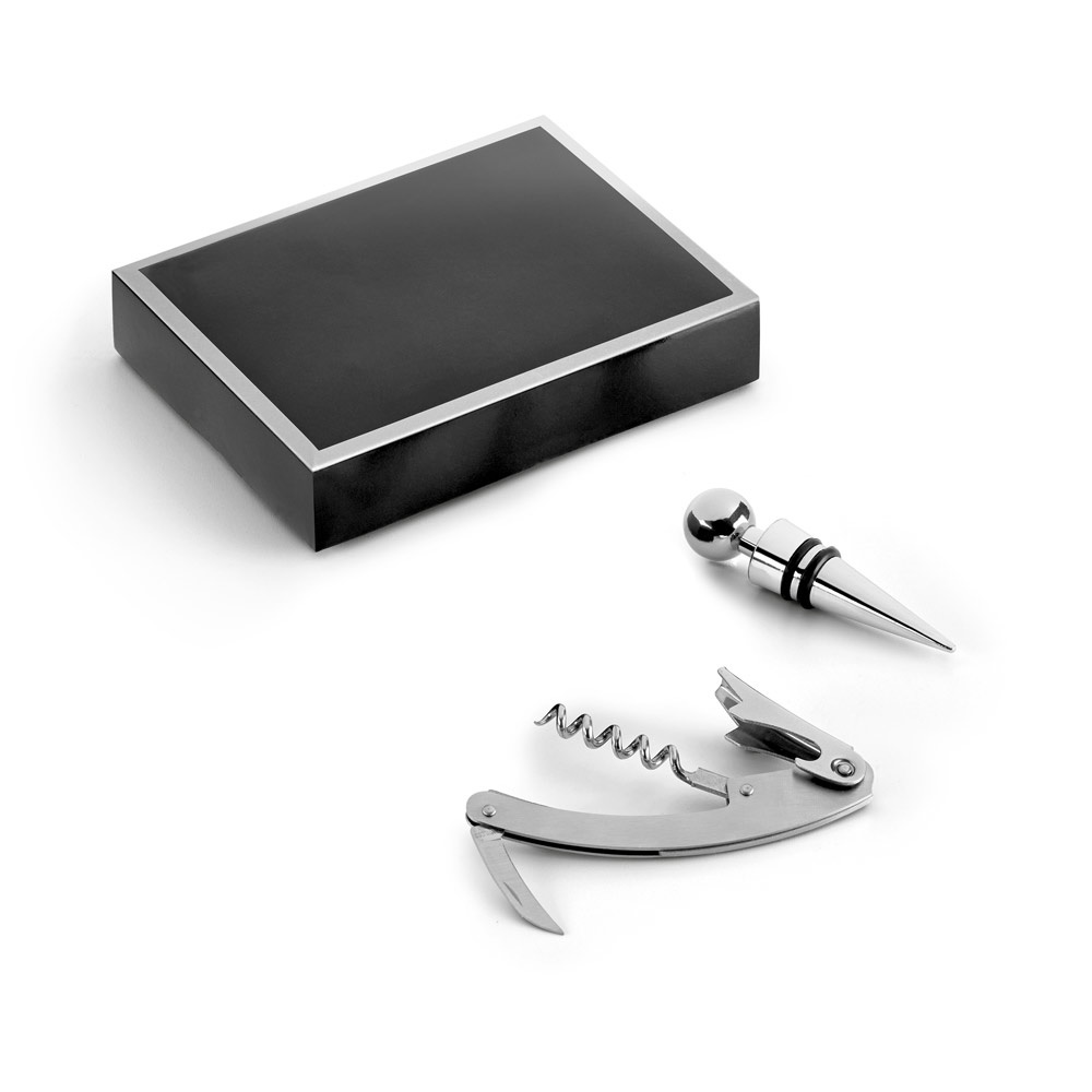 Conjunto para vinho em zinco e inox personalizado com a logo da empresa