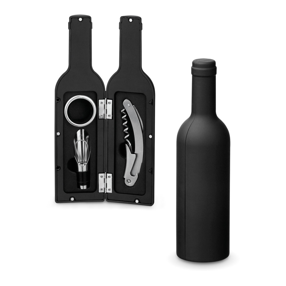 Conjunto para vinho com três componentes em metal personalizado com a logo da empresa