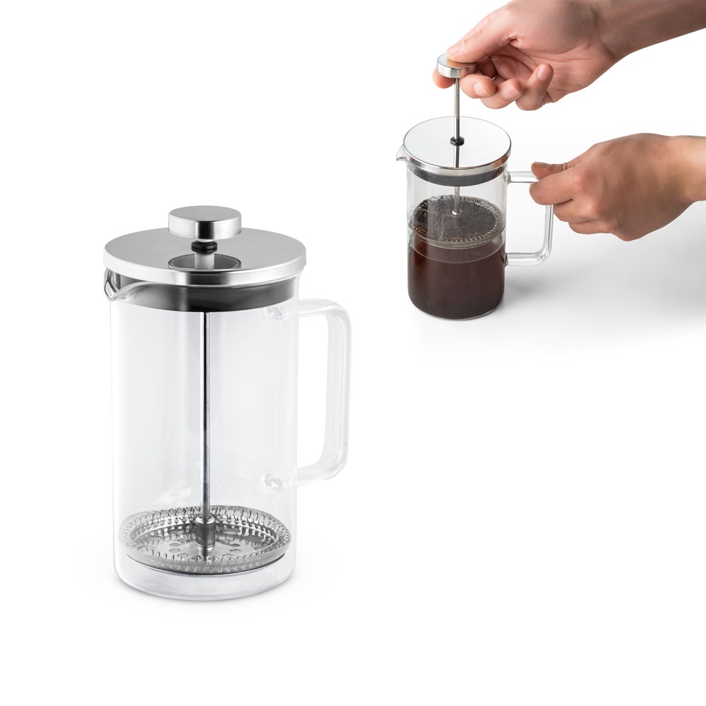 Cafeteira em vidro borossilicato com tampa em aço inox (600 ml) personalizada com a logo da empresa
