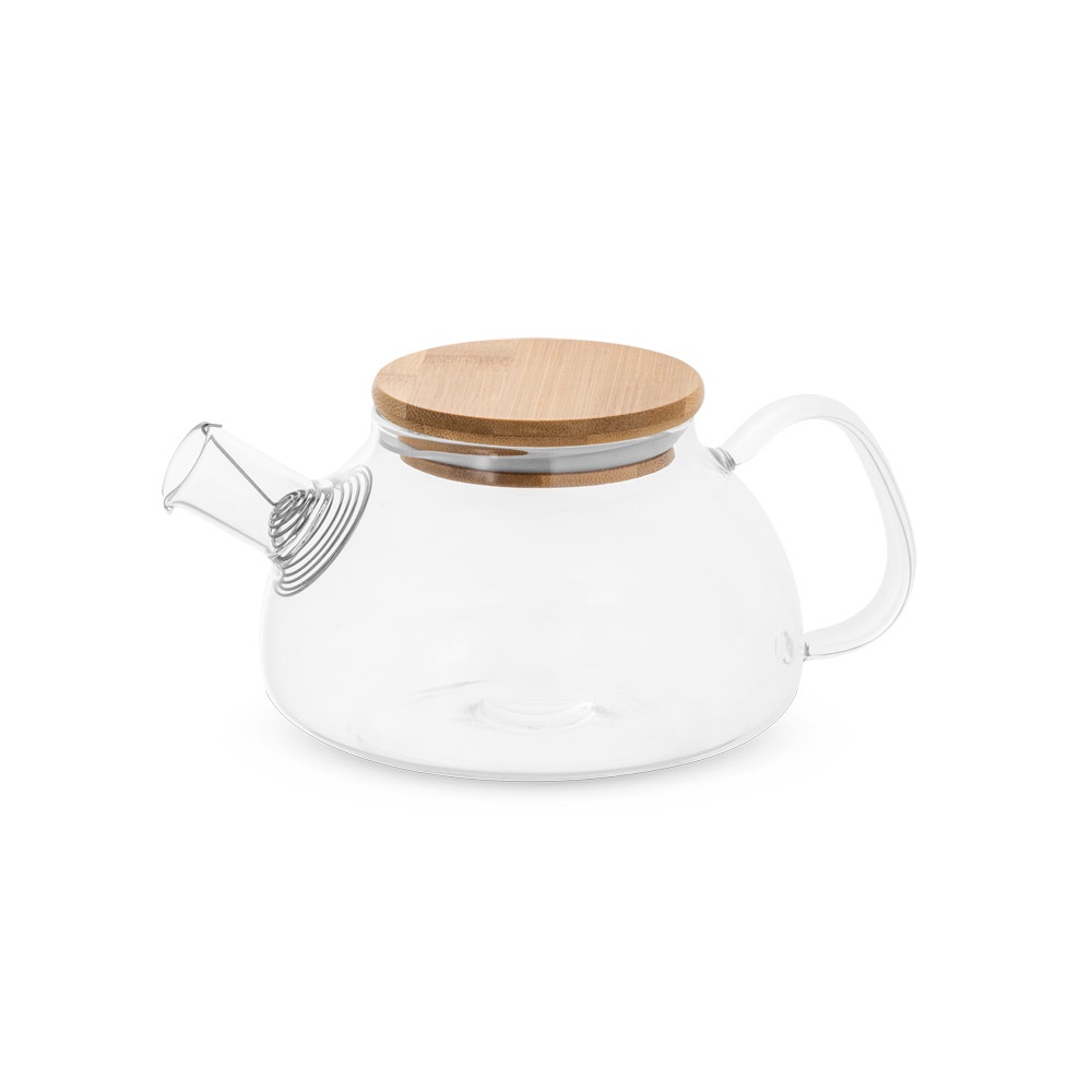 Bule em vidro borossilicato com infusor em aço inox (750 ml) na cor Natural, personalizado com a logo da empresa
