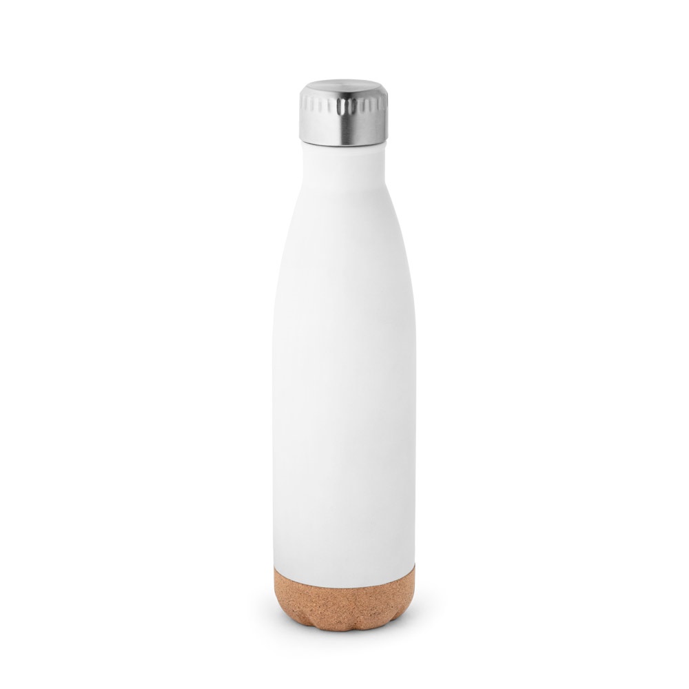 Garrafa térmica em aço inox de parede dupla isolada a vácuo (560 ml) personalizada com a logo da empresa, na cor branco