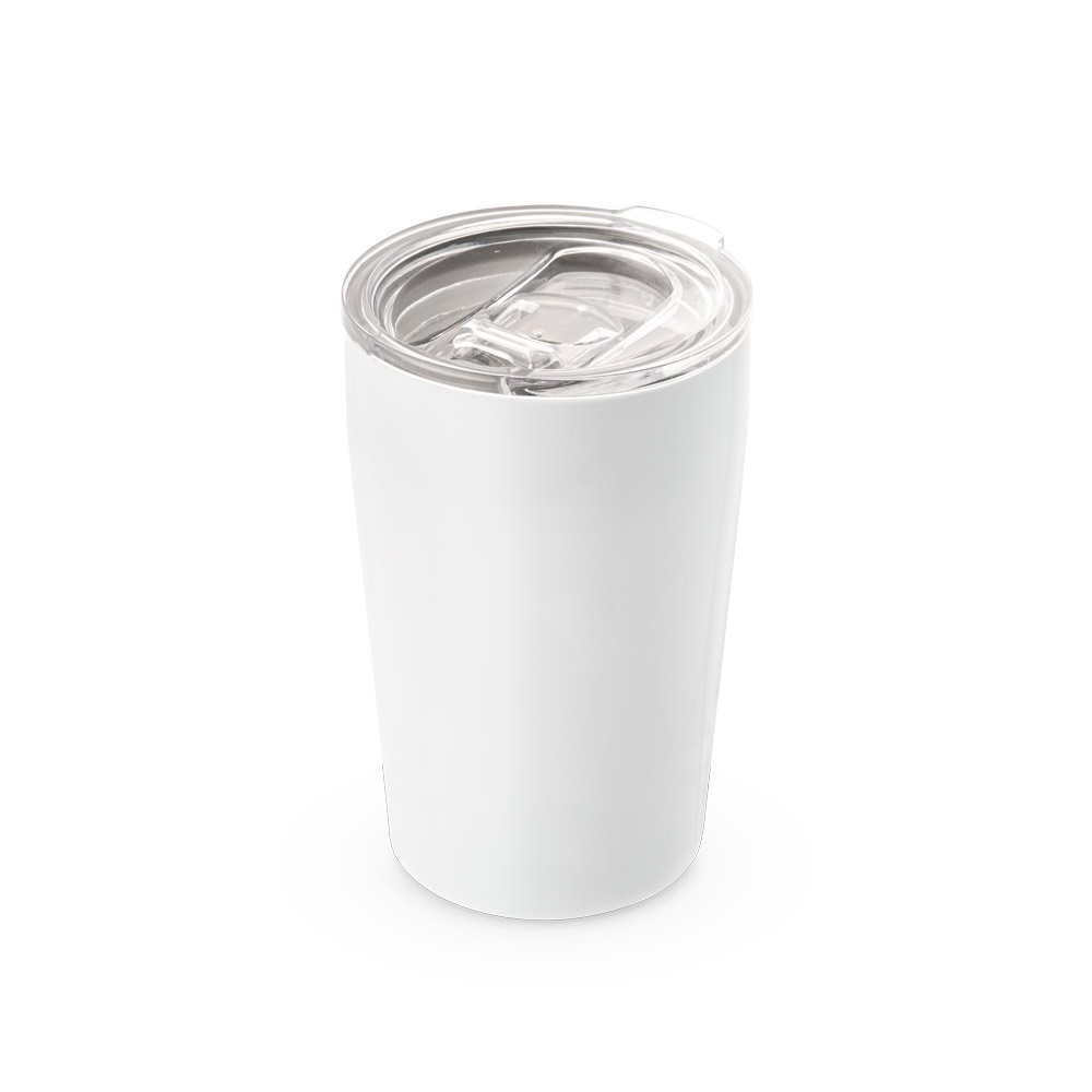 Copo de viagem térmico para sublimação em aço inox 380 ml na cor Branco, personalizado com a logo da empresa