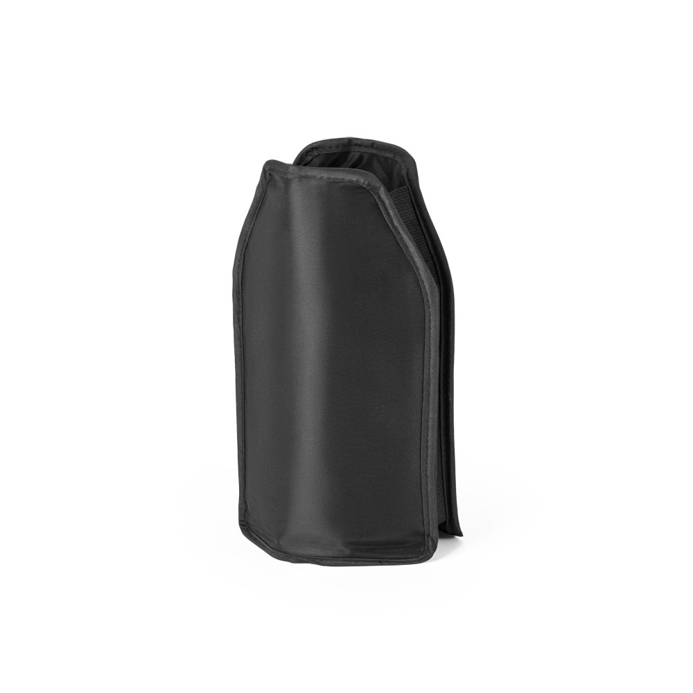 Manga refrigeradora para garrafas de vinho em nylon com elástico na cor Preto, personalizada com a logo da empresa