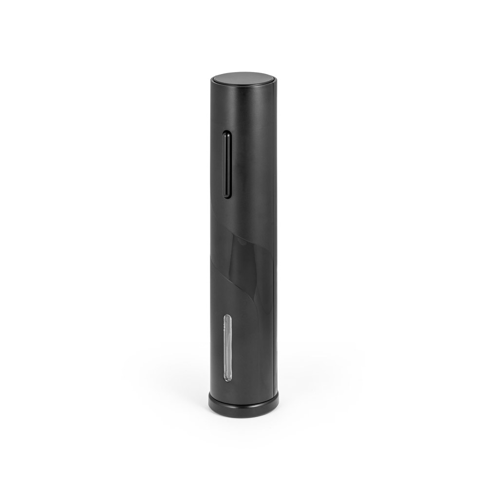 Saca-rolhas elétrico em ABS com pilhas inclusas na cor Preto, personalizado com a logo da empresa