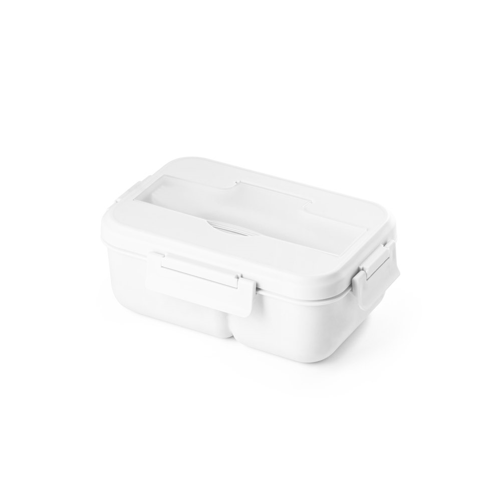 Marmita em PP 1 litro na cor Branco, personalizada com a logo da empresa