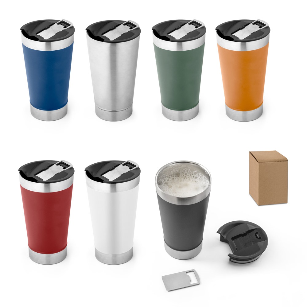 Copo de viagem térmico em aço inox 630 ml com abridor na tampa personalizado com a logo da empresa