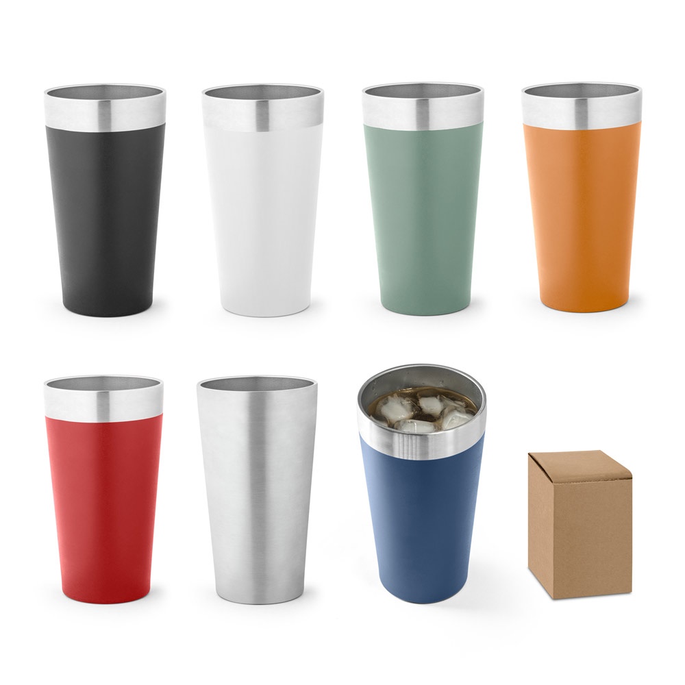 Copo de viagem térmico em aço inox 540 ml isolado a vácuo personalizado com a logo da empresa