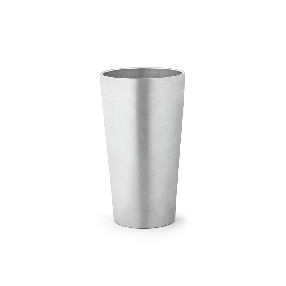 Copo de viagem térmico em aço inox 540 ml isolado a vácuo personalizado com a logo da empresa, na cor cromado satinado