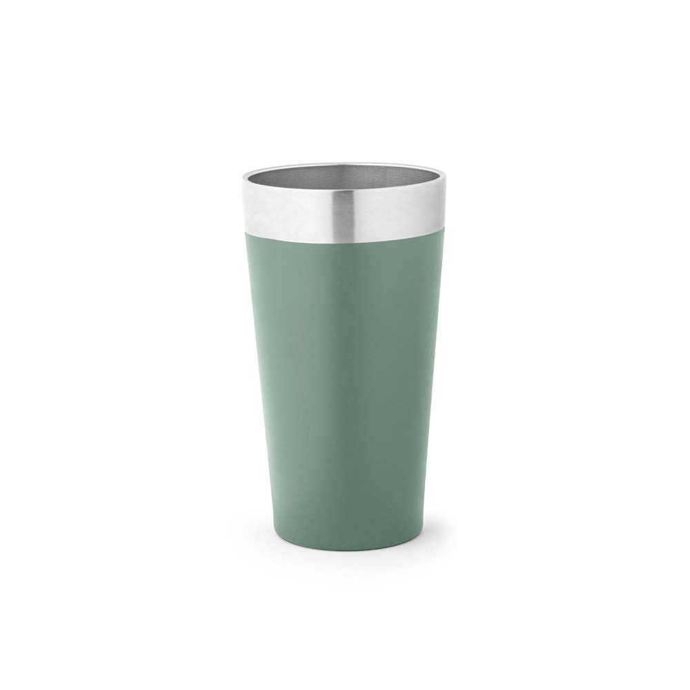 Copo de viagem térmico em aço inox 540 ml isolado a vácuo personalizado com a logo da empresa, na cor verde tropa