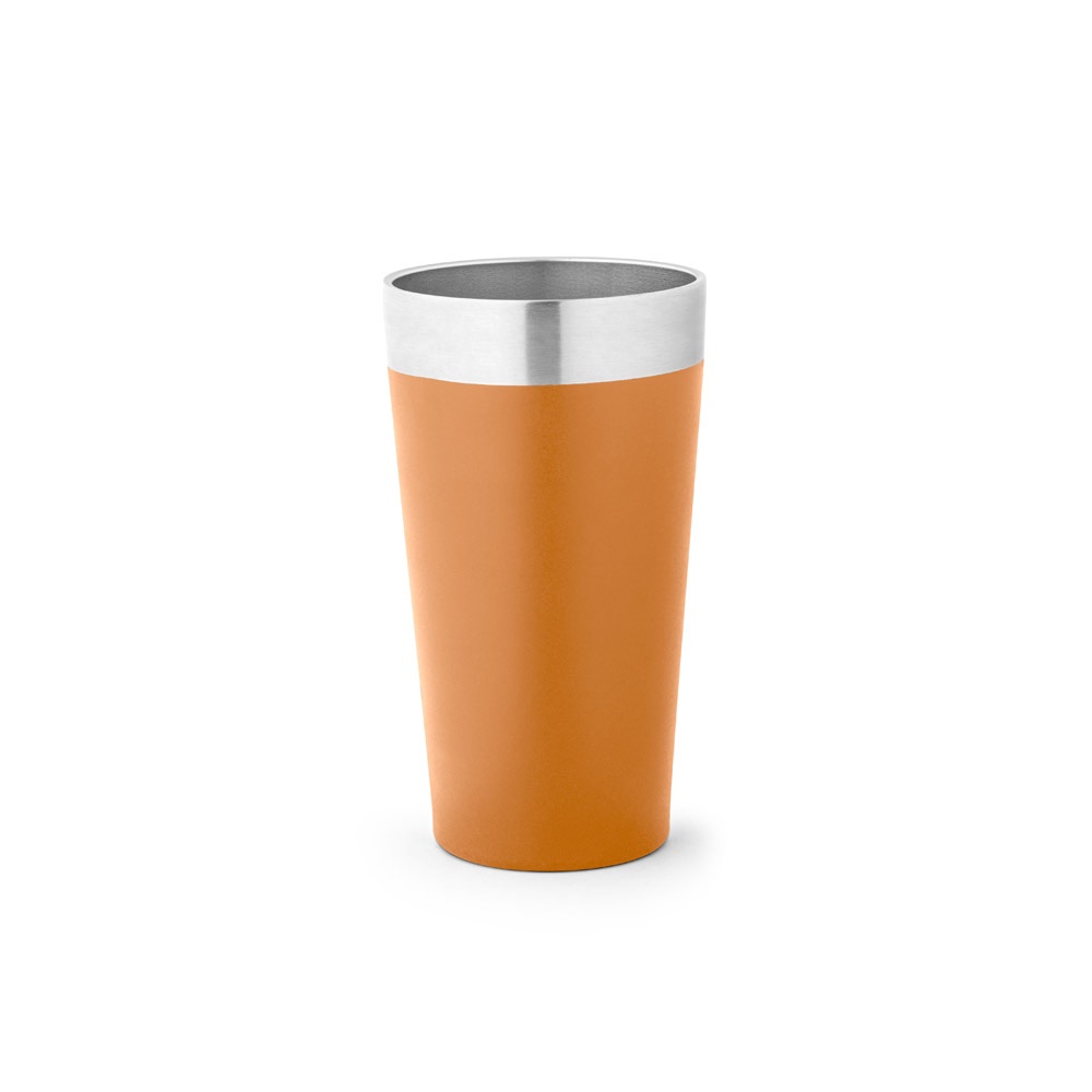 Copo de viagem térmico em aço inox 540 ml isolado a vácuo personalizado com a logo da empresa, na cor camel