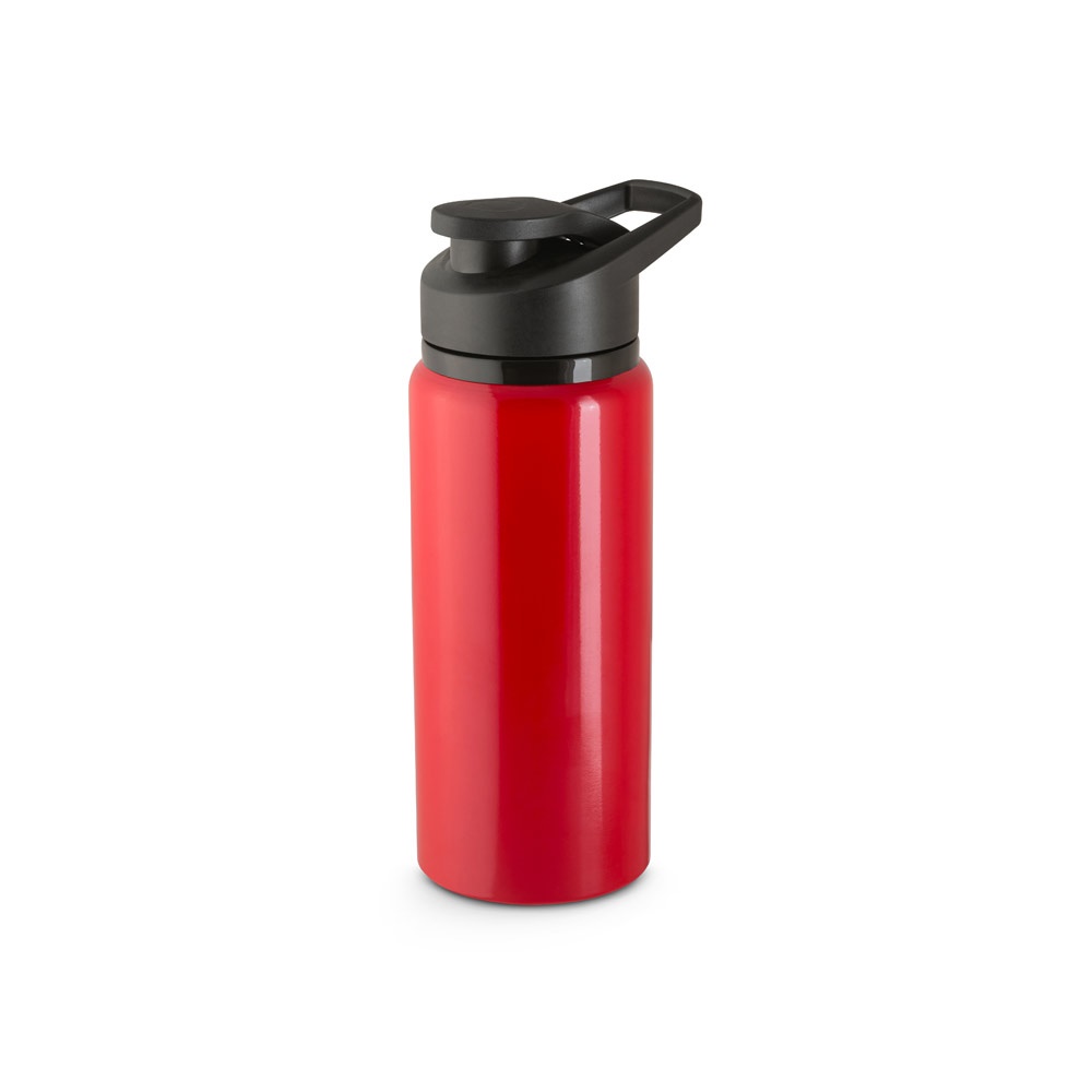 Squeeze esportivo 660 ml em alumínio 90% reciclado com tampa flip top personalizado com a logo da empresa, na cor vermelho