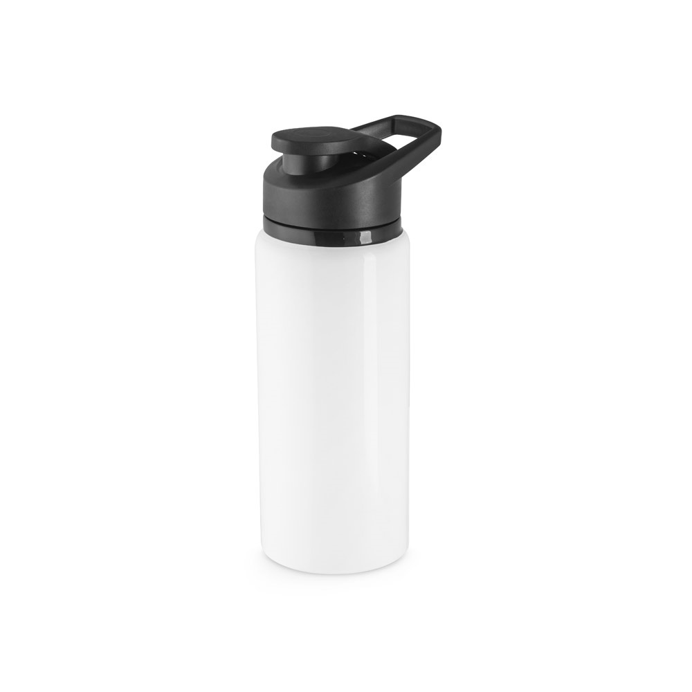 Squeeze esportivo 660 ml em alumínio 90% reciclado com tampa flip top personalizado com a logo da empresa, na cor branco
