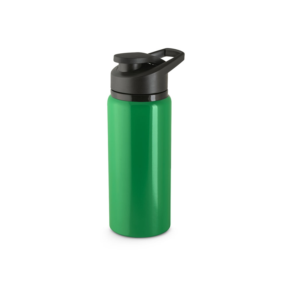 Squeeze esportivo 660 ml em alumínio 90% reciclado com tampa flip top personalizado com a logo da empresa, na cor verde