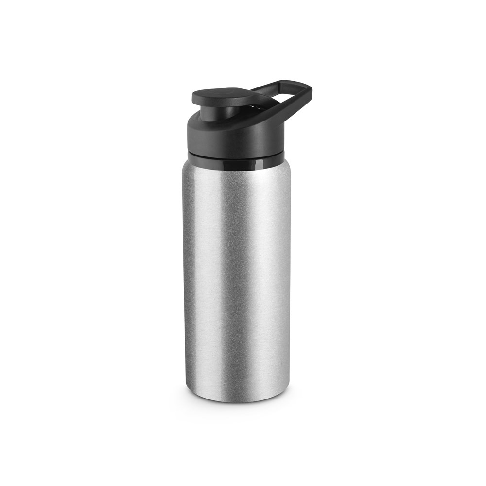 Squeeze esportivo 660 ml em alumínio 90% reciclado com tampa flip top personalizado com a logo da empresa, na cor cromado satinado