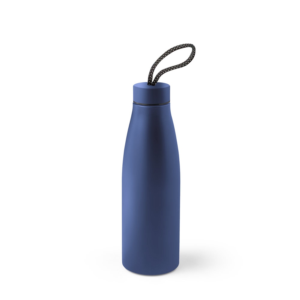 Squeeze em aço inox 90% reciclado de parede simples (710 ml) personalizado com a logo da empresa, na cor azul marinho